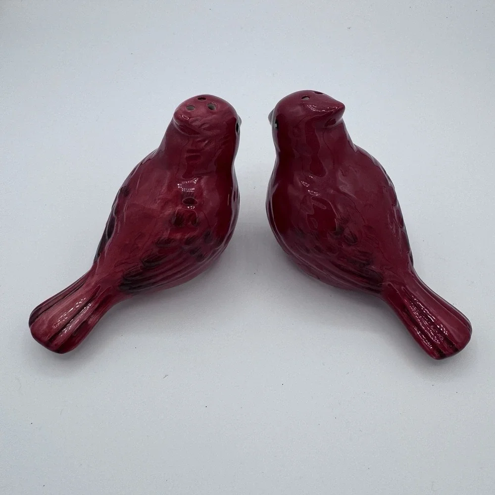 Ceramic Red Cardinal Salt and Pepper Shakers with stoppers